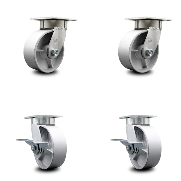 6 Inch Kingpinless Semi Steel Wheel Swivel Caster Set with 2 Brakes SCC